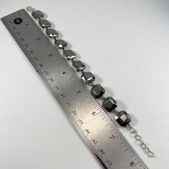 Silver Tone Smoke Dark Gray Glass Rhinestone Chain Tennis Bracelet Bling Boho - Picture 6 of 7